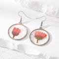 Silver Tone Round Pressed Flower Resin Hook Earrings in Six Colors view 7