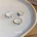 Silver Blue Enamel Flower Open Rings Crystal Band Styles view 4