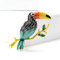 Toucan Brooch on Branch with Enamel Beak in Two Body Colors view 2