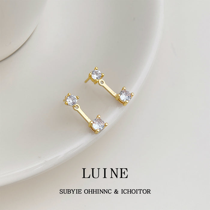 Gold Double Clear Crystal Two Way Jacket Stud Earrings