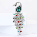 Long Crystal Peacock Brooch in Blue and Multicolor view 2