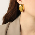 Large Polished Teardrop Stud Earrings Gold Steel Metal view 6
