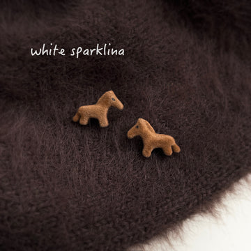Brown Flocked Mini Pony Horse Stud Earrings Pair Set
