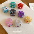 Chunky Resin Rhinestone Studded Square Cocktail Rings view 4