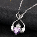 Silver Tone Claddagh Heart Necklace With Purple Heart Stone view 4