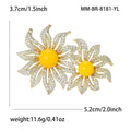 Gold Dual Flower Brooch Yellow Cabochon Centers Clear Crystals view 5