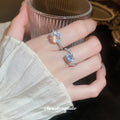 Silver Tone Square Solitaire Ring In Single Or Double Crystal Row view 2