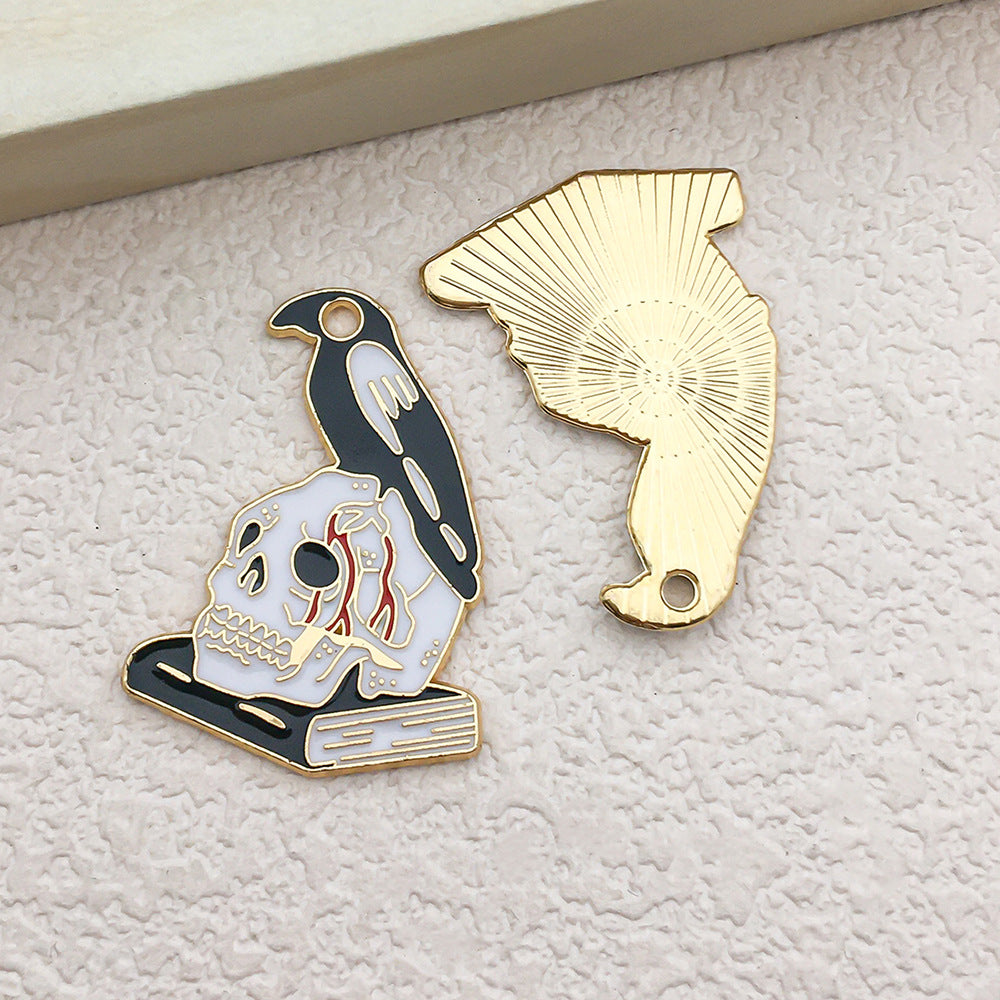 Zinc Alloy Enamel Halloween Skull Crow Charm Pendant for DIY Earrings Necklace Keychain