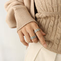 Black White Checkered Band Ring Gold Or Silver Tone view 1