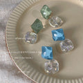 Ice Green Square Stud Earrings Clear Iridescent Drop view 4