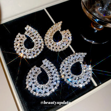 Crystal Teardrop Statement Stud Earrings in Gold and Silver Tones