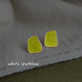 Gold Tone Lime Green Irregular Enamel Stud Earrings For Women view 3