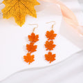 Orange Triple Maple Leaf Long Dangle Hook Earrings view 6