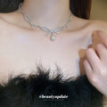 Silver Rhinestone Bow Link Pearl Drop Choker Single Style view 1