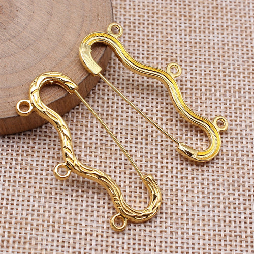 Wavy Triple Loop Safety Brooch Pins in Three Metal Finishes shown in image 2 with a wavy frame with three hanging loops