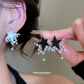 Star Crystal Fringe Drop Earrings in Silver and Black view 2