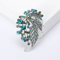 Rhinestone Leaf Brooch Silver Tone Blue Or Green Stones view 3