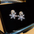 Silver Tone Crystal Snowflake Stud Earrings Decorative Jewelry view 2