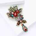 Antique Tone Floral Bird Brooch With Long Crystal Drop view 3