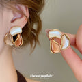Color Block Sculpted Stud Earrings in Green and Brown view 3