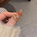 Gold Tone Three Piece Crystal Heart Wave And Textured Ring Set view 2