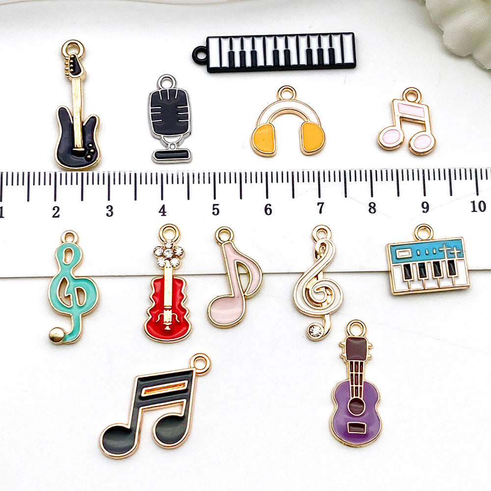 Color Enamel Zinc Alloy Guitar Violin Piano Music Note Charm Pendant for DIY Jewelry