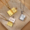 Engraved Openable Book Pendant Necklace in Three Metal Finishes view 1