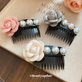 Fabric Rose Pearl Black Comb Hair Pins Three Colors view 2