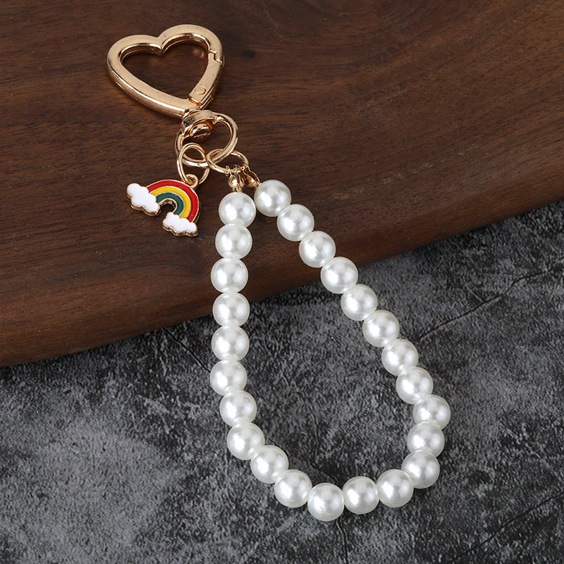 Cute Flower Pearl Alloy Keychain Bag Charm Accessory