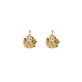 White Cat Floral Enamel Stud Earrings Gold Outline Daisy Leaves view 5