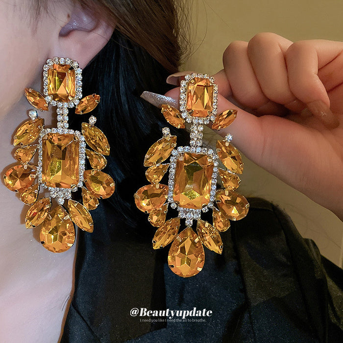 Champagne Crystal Geometric Cluster Statement Drop Earrings