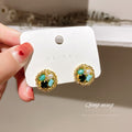 Round Green and Blue Crystal Stud Earrings Fashion Jewelry Accessories view 4