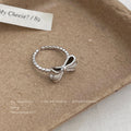Open Adjustable Silver Tone Bow Ring With Twisted Beaded Band view 4