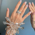 Silver Open Heart Bow Ribbon Ring Clear Center Stone view 3