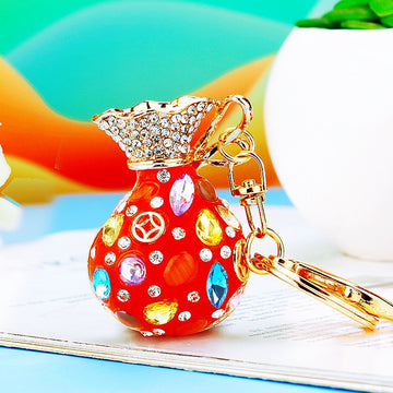 Jeweled Fortune Bag Keychains in Six Bright Color Options
