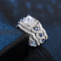 Square Halo Three-Ring Set With Blue Accents In Silver Tone view 5