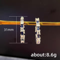 Blue and Clear Rectangular Stone Hoop Earrings in Silver Tone view 5