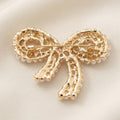 Pearl and Crystal Loop Bow Brooch in Gold or Silver Tone view 3