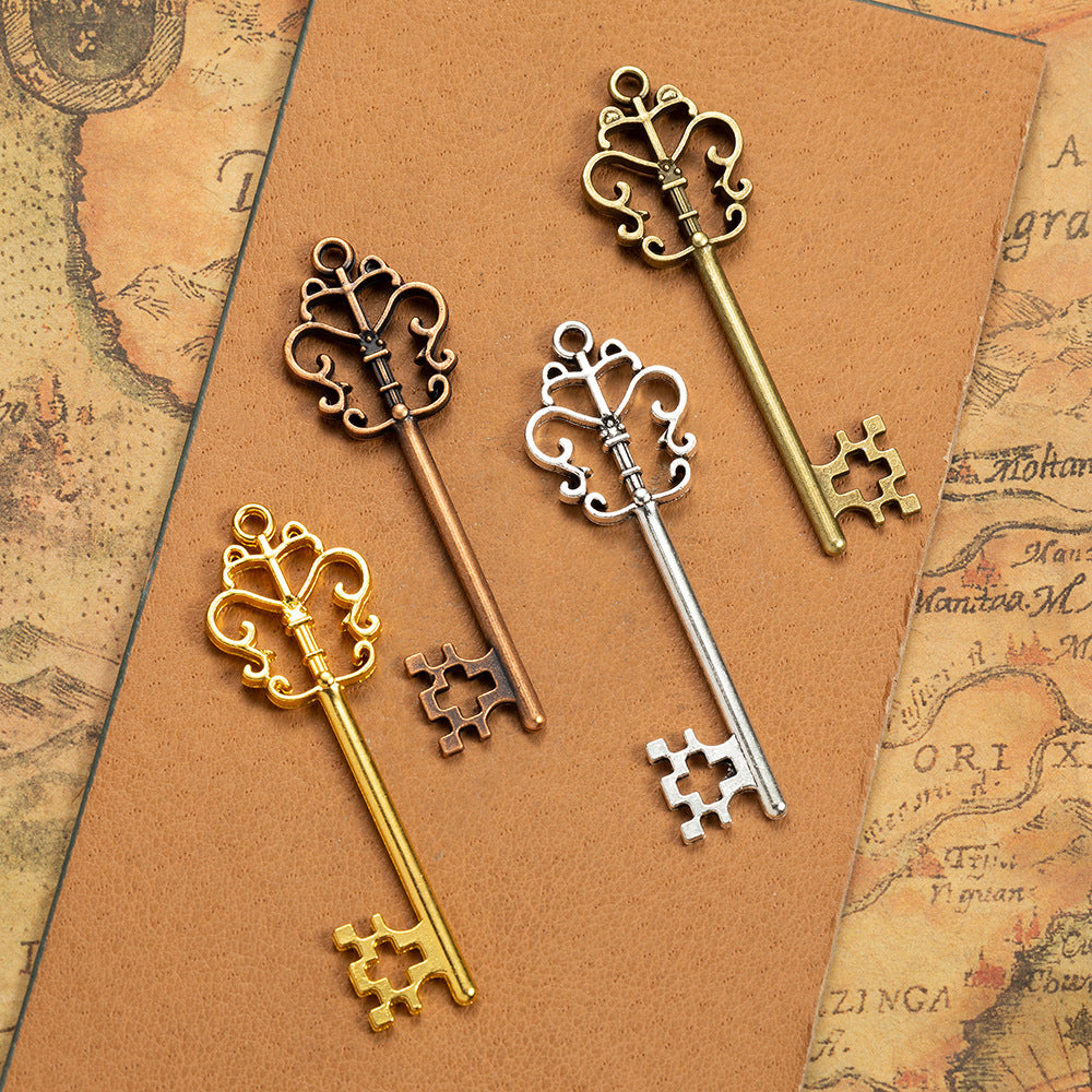 Vintage Double-Sided Floral Vine Key Charm Pendant 53x18mm