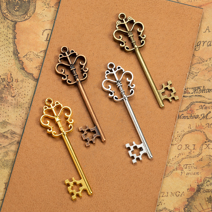 Vintage Double-Sided Floral Vine Key Charm Pendant 53x18mm
