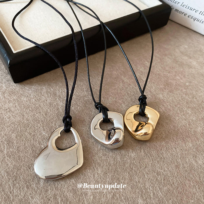 Black Cord Hollow Double Heart Pendant Necklace Styles