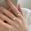 Gold Tone Mother of Pearl Butterfly Open Adjustable Ring view 1