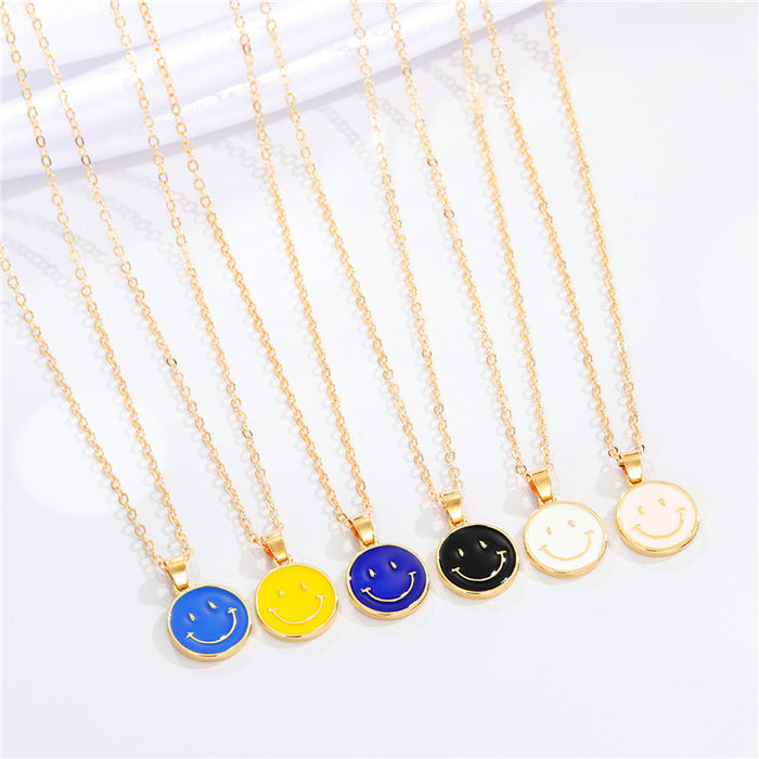 Gold Tone Enamel Smiley Face Pendant Necklaces in Six Colors