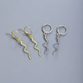Gold and Silver Tone Wavy Snake Long Dangle Huggie Earrings view 4
