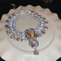 Statement Multi Row Rhinestone Collar Heart Drop Two Colors view 4