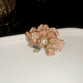 Gold Tone Pink Enamel Flower Brooch With Pearl Like Center view 6