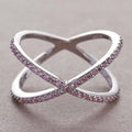 Crossed Heart-Shaped Open Ring In Black Pink And Clear Stones view 2
