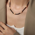 Black Faceted Bead Necklace With Pink Pearls Gold Accents view 6