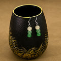 Green Gradient Three Bead Stack Drop Earrings Silver Hooks view 1