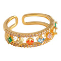 Gold Tone Multicolor Baguette Fringe Adjustable Open Ring view 5